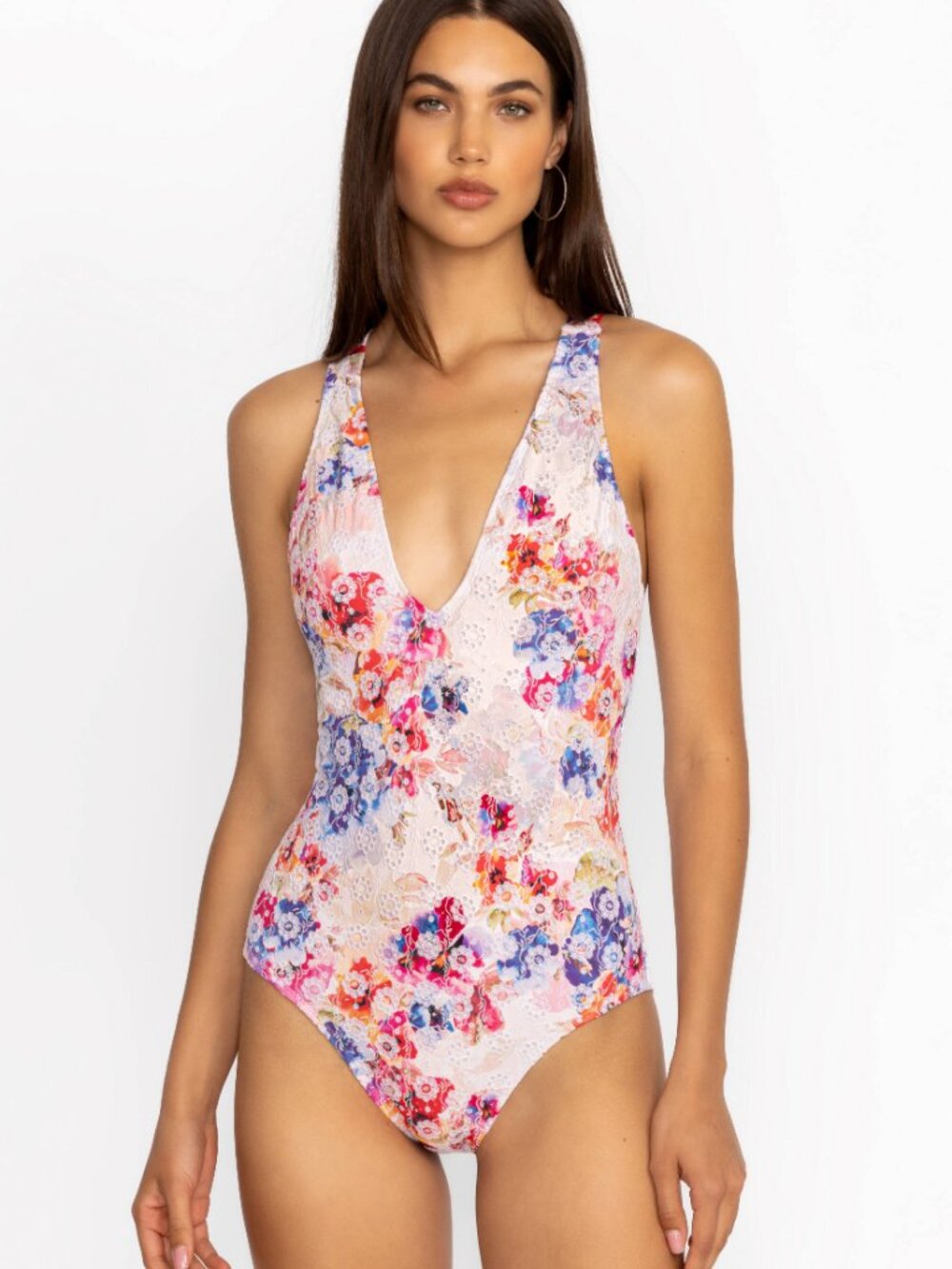 Johnny Was  SUMMER DAYS EYELET CROSSBACK ONE PIECE, Floral  Women Size XS  NWOT